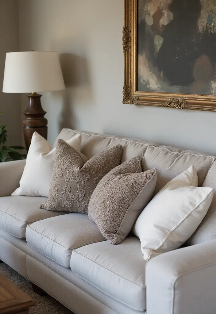 30 Elegant Living Room Decor Ideas for Classy Homes - 15. Sophisticated Throw Pillows 1