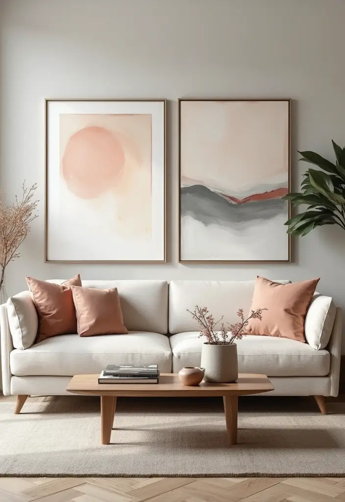 30 Elegant Living Room Decor Ideas for Classy Homes - 3. Minimalist Art Pieces 1