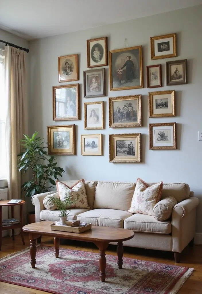 30 English Country Living Room Decor Ideas - 10. Gallery Wall of Memories 1