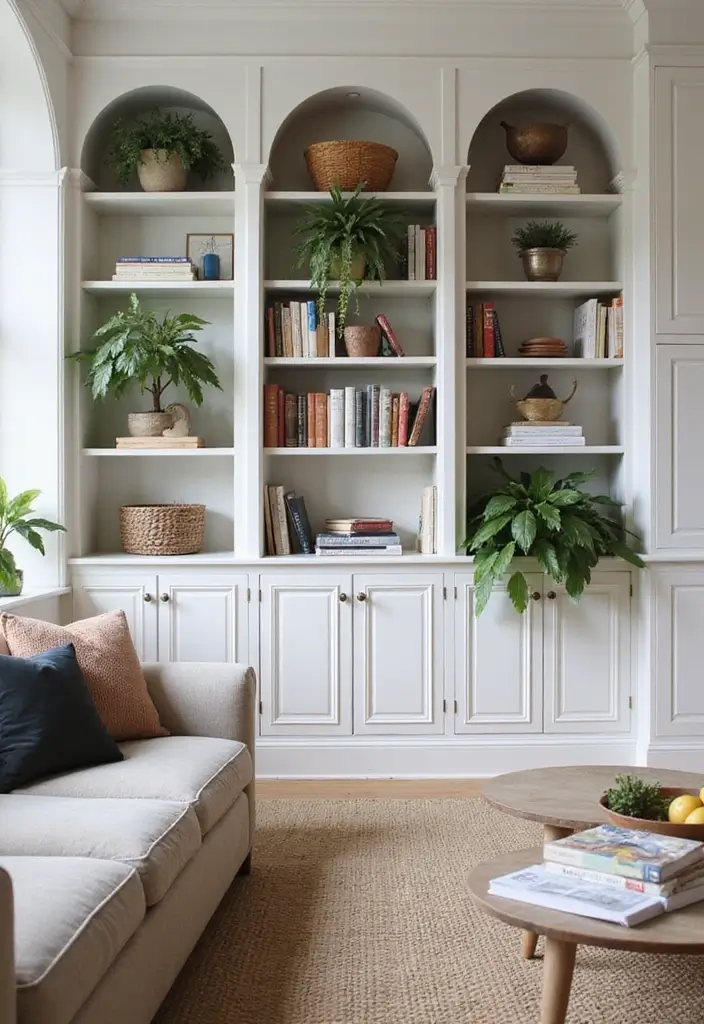 30 English Country Living Room Decor Ideas - 18. Built-in Shelves 1