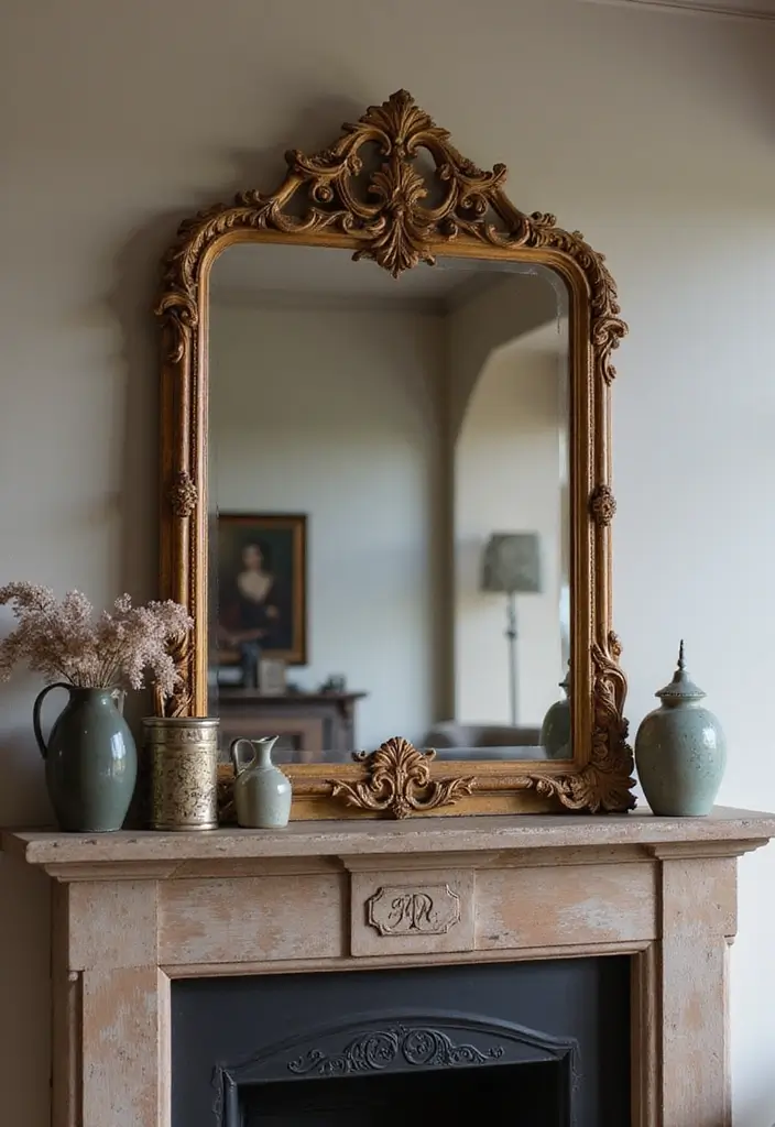 30 English Country Living Room Decor Ideas - 20. Vintage Mirrors 1