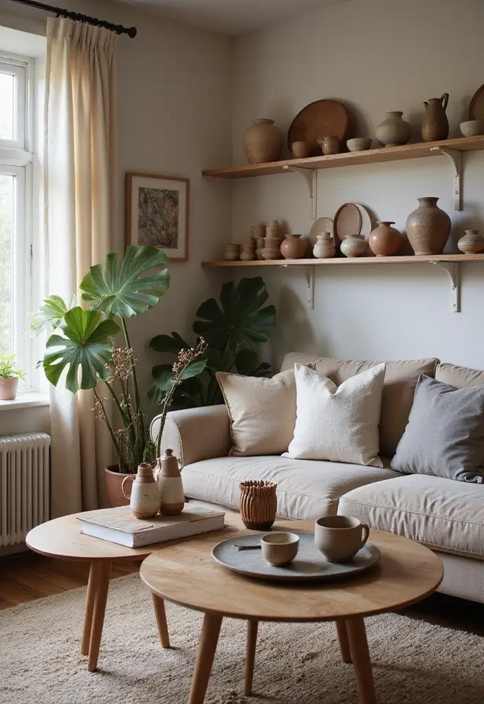 30 English Country Living Room Decor Ideas - 24. Handmade Pottery 1