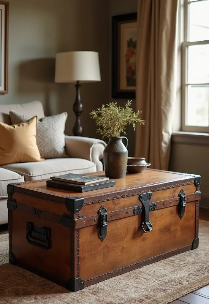 30 English Country Living Room Decor Ideas - 29. Decorative Trunks 1