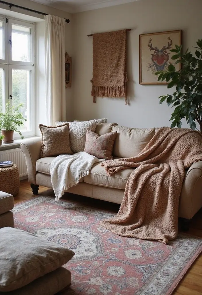 30 English Country Living Room Decor Ideas - 4. Cozy Textiles 1