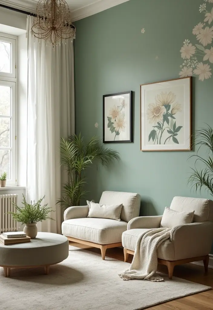 30 English Country Living Room Decor Ideas - 7. Colorful Accent Walls 1