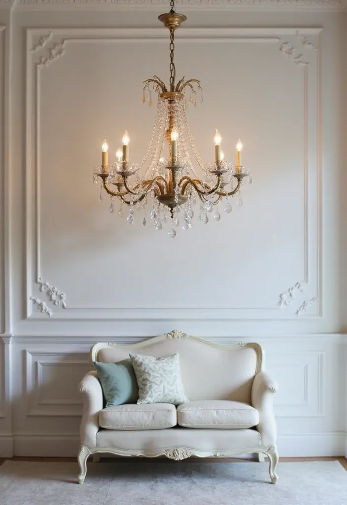30 French Living Room Decor Ideas for Chic Style - 1. Elegant Chandelier as a Focal Point 1