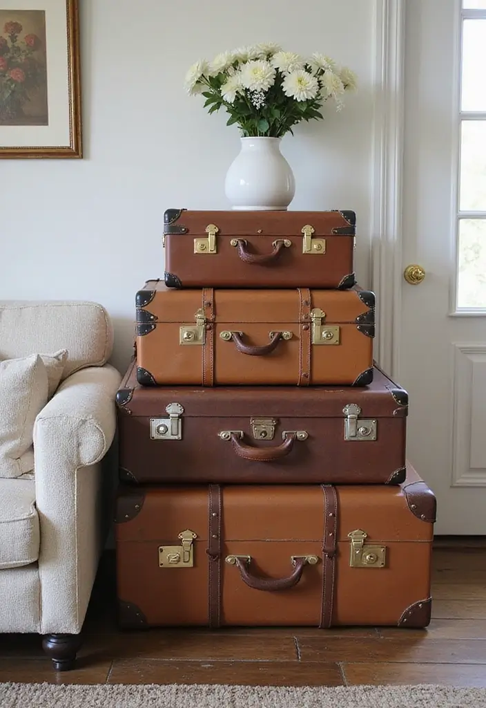 30 French Living Room Decor Ideas for Chic Style - 14. Vintage Suitcases 1