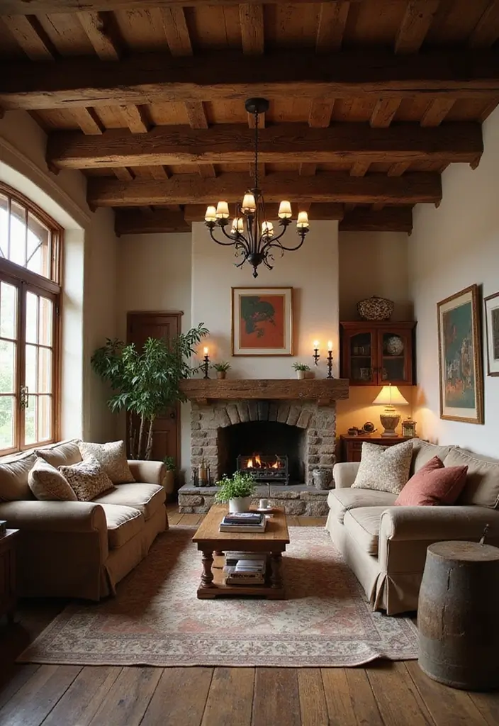 30 French Living Room Decor Ideas for Chic Style - 2. Rustic Wooden Beams 1