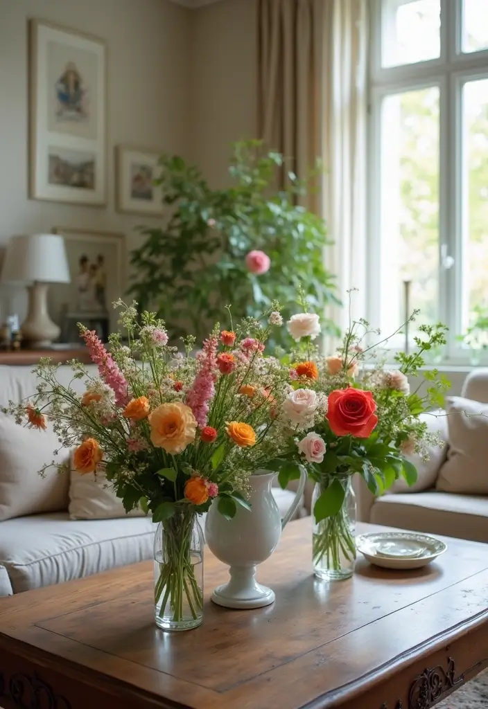 30 French Living Room Decor Ideas for Chic Style - 22. Fresh Flowers 1