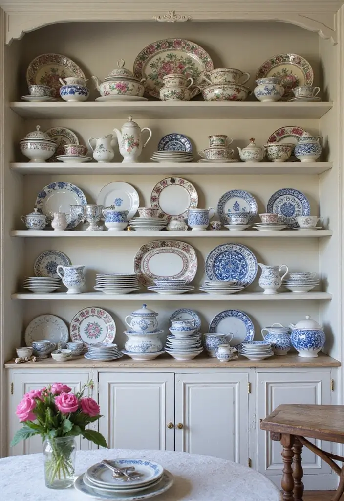 30 French Living Room Decor Ideas for Chic Style - 24. Vintage Crockery Display 1