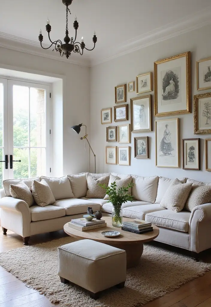 30 French Living Room Decor Ideas for Chic Style - 27. Personal Art Collections 1