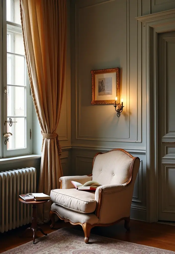 30 French Living Room Decor Ideas for Chic Style - 29. Cozy Reading Corner 1