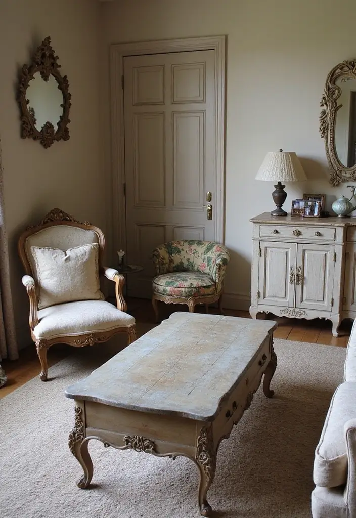 30 French Living Room Decor Ideas for Chic Style - 3. Antique Furniture Pieces 1