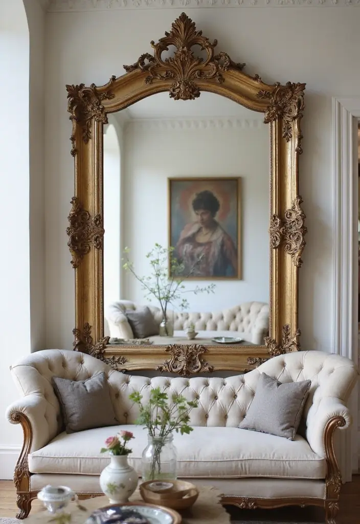 30 French Living Room Decor Ideas for Chic Style - 5. Vintage Mirrors 1