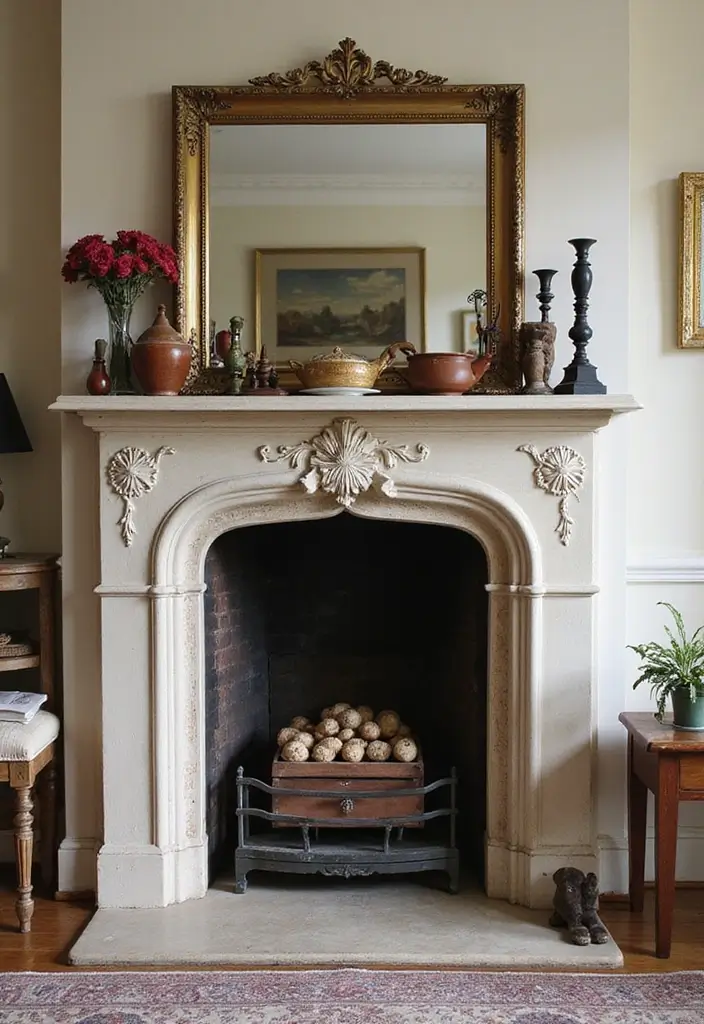 30 French Living Room Decor Ideas for Chic Style - 9. A Statement Fireplace 1