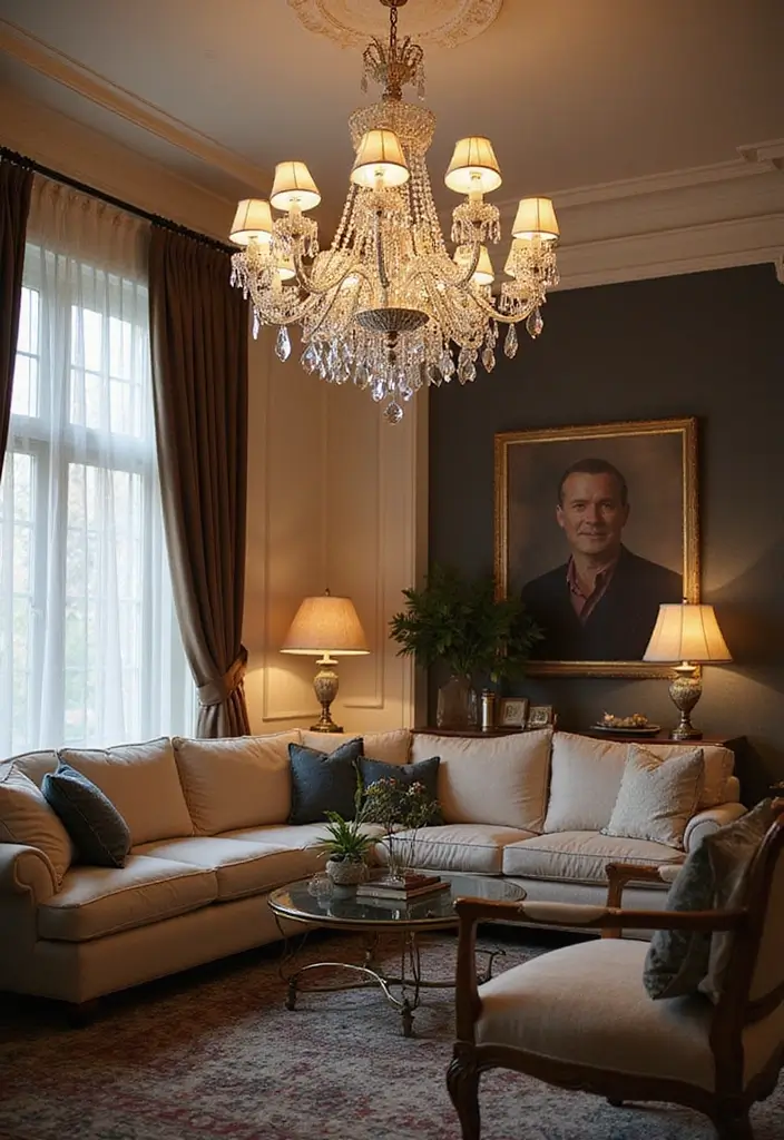 30 Glam Living Room Decor Ideas for Sparkle - 1. Lavish Crystal Chandeliers 1