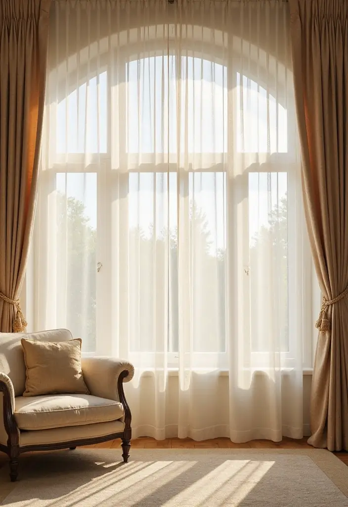 30 Glam Living Room Decor Ideas for Sparkle - 10. Soft Sheer Curtains 1