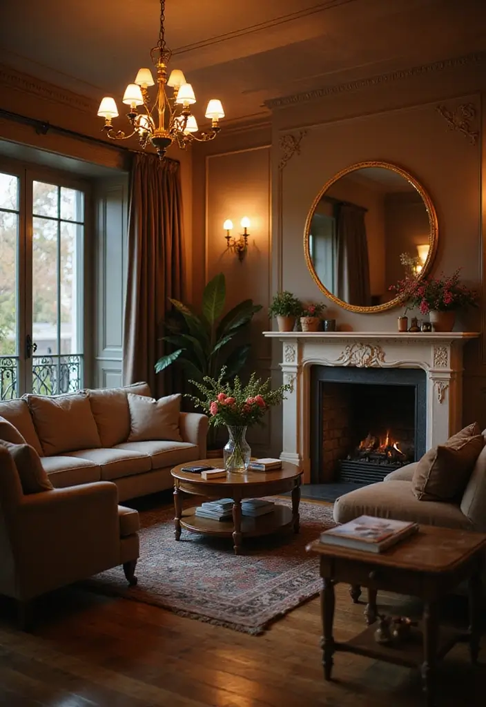 30 Glam Living Room Decor Ideas for Sparkle - 17. Vintage-inspired Lighting 1