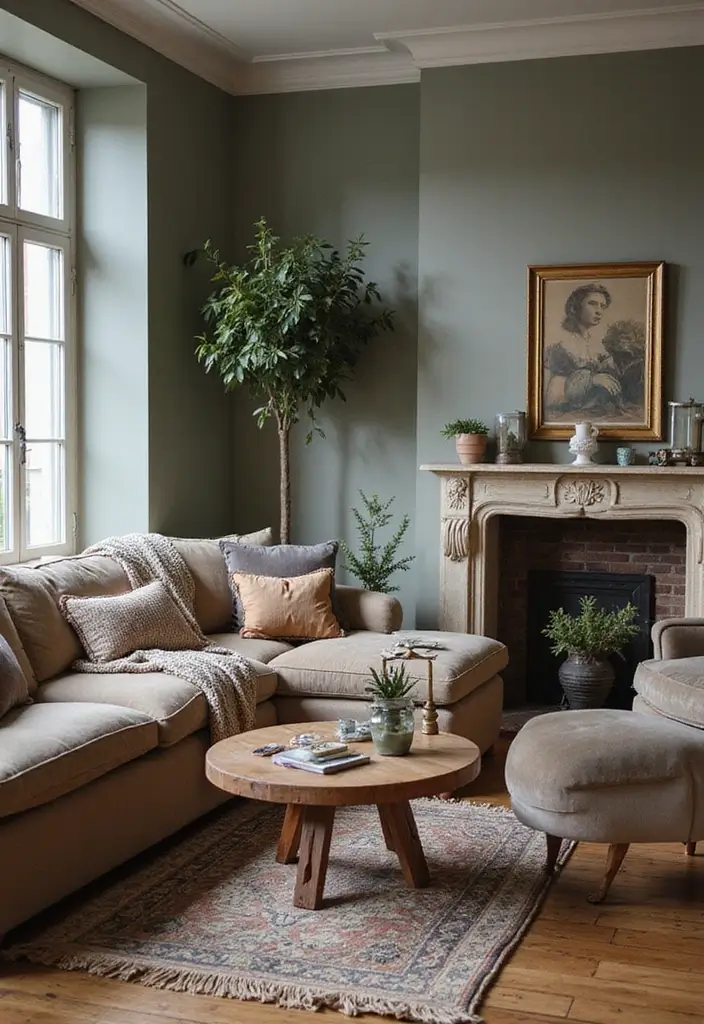 30 Glam Living Room Decor Ideas for Sparkle - 26. Vintage Inspired Accessories 1