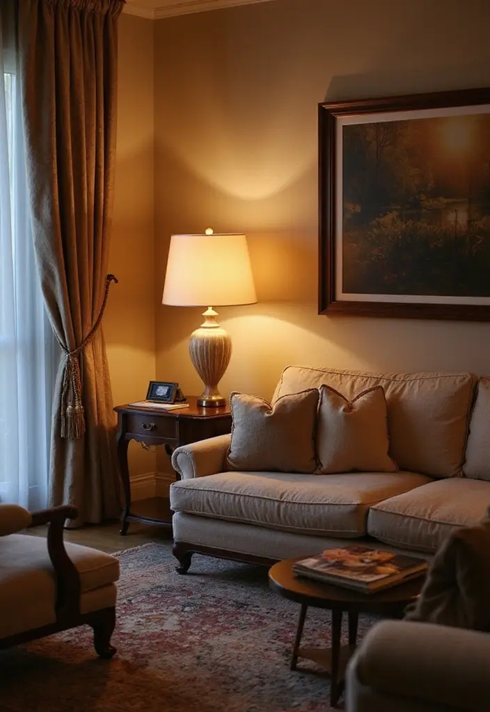 30 Glam Living Room Decor Ideas for Sparkle - 29. Elegant Accent Lighting 1