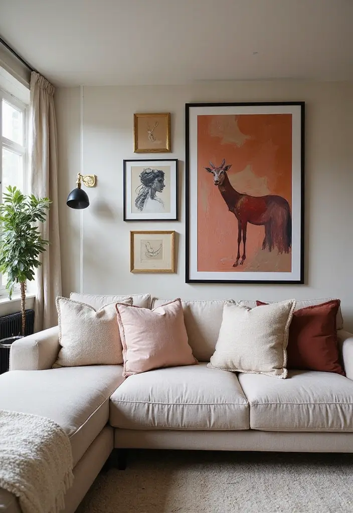 30 Glam Living Room Decor Ideas for Sparkle - 4. Glamorous Wall Art 1