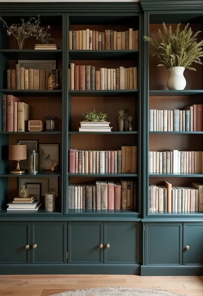 30 Glam Living Room Decor Ideas for Sparkle - 8. Chic Bookshelves 1