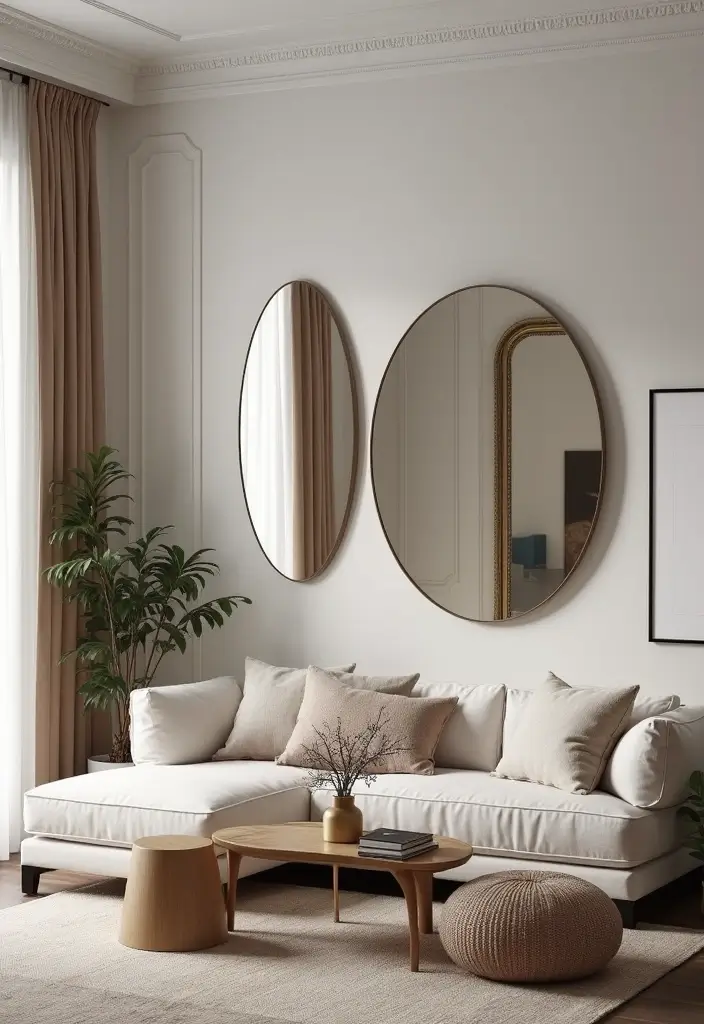 30 Glam Living Room Decor Ideas for Sparkle - 9. Statement Mirrors 1