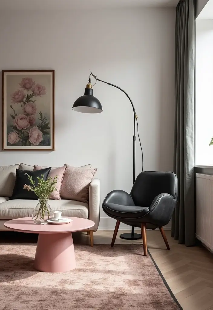 30 Glamorous Black and Pink Living Room Decor Ideas - 18. Use Accent Furniture 1