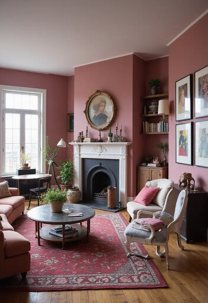 30 Glamorous Black and Pink Living Room Decor Ideas - 20. Vintage Touches 1