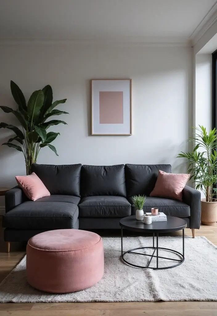 30 Glamorous Black and Pink Living Room Decor Ideas - 22. Modern Minimalism 1