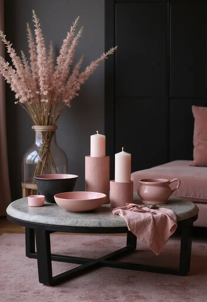 30 Glamorous Black and Pink Living Room Decor Ideas - 25. Refined Accessories 1