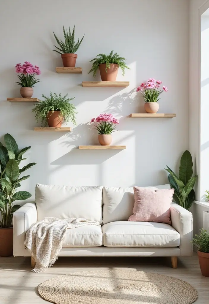 30 Glamorous Black and Pink Living Room Decor Ideas - 26. Wall-mounted Planters 1