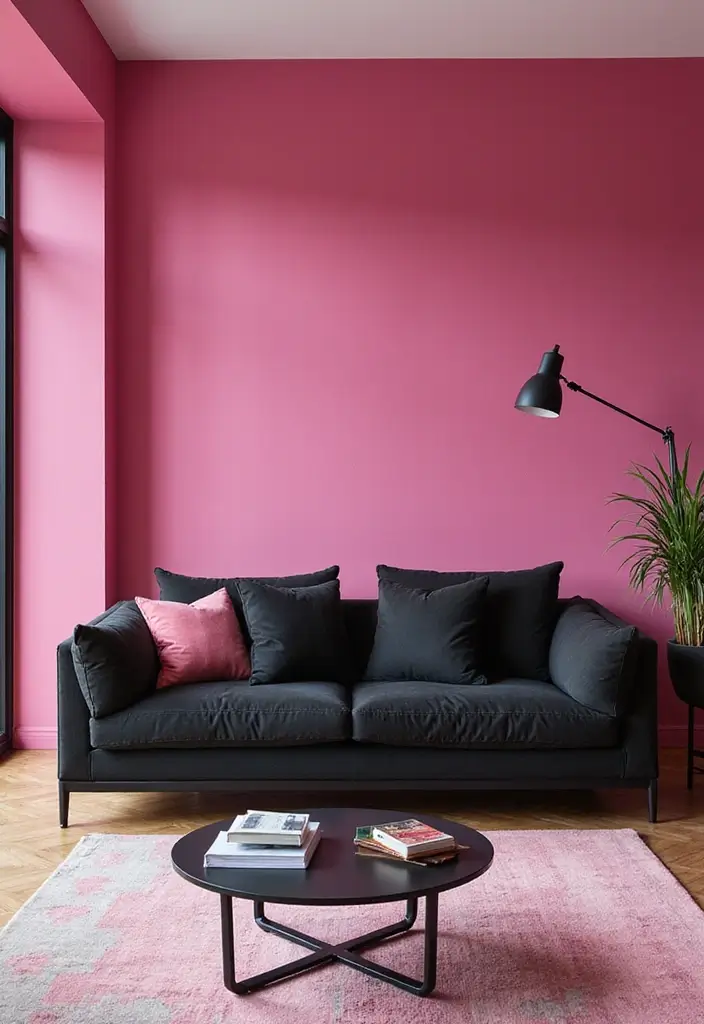 30 Glamorous Black and Pink Living Room Decor Ideas - 27. Use of Color Blocking 1