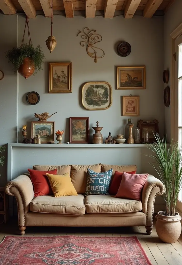 30 Green Living Room Decor Ideas for a Fresh Look - 14. Vintage Finds 1