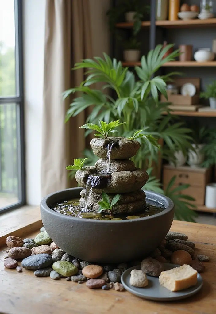 30 Green Living Room Decor Ideas for a Fresh Look - 16. Indoor Water Features 1