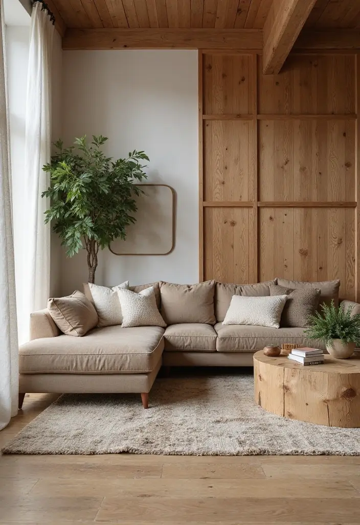 30 Green Living Room Decor Ideas for a Fresh Look - 21. Natural Wood Accents 1