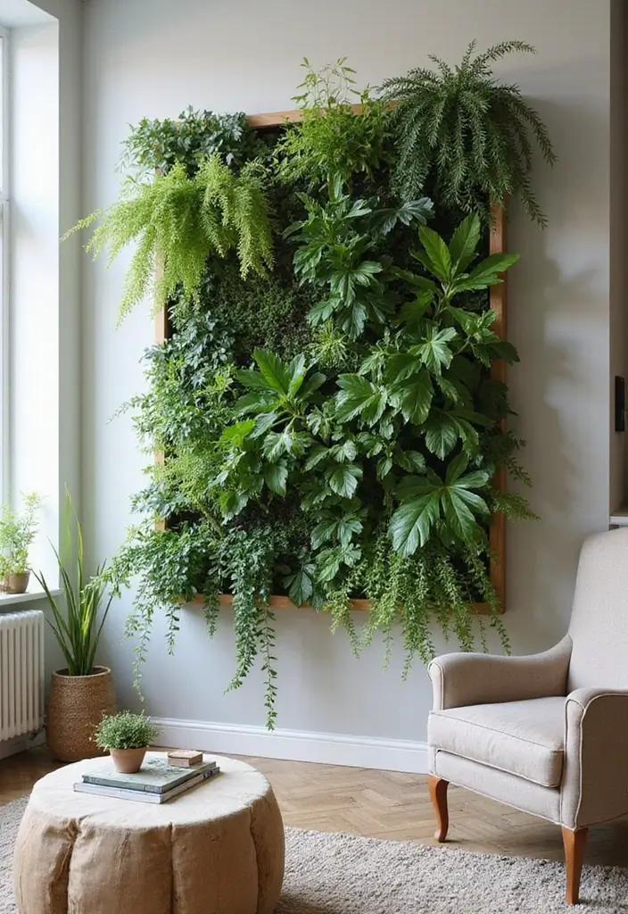 30 Green Living Room Decor Ideas for a Fresh Look - 26. Green Wall Planters 1