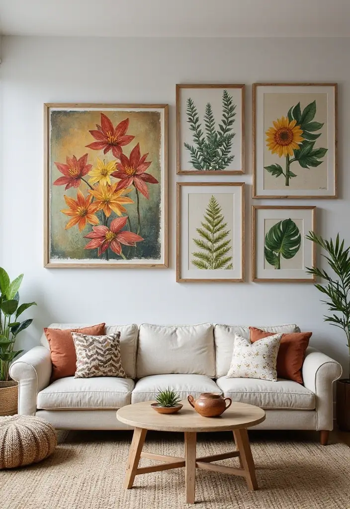 30 Green Living Room Decor Ideas for a Fresh Look - 29. Nature-Inspired Artwork 1