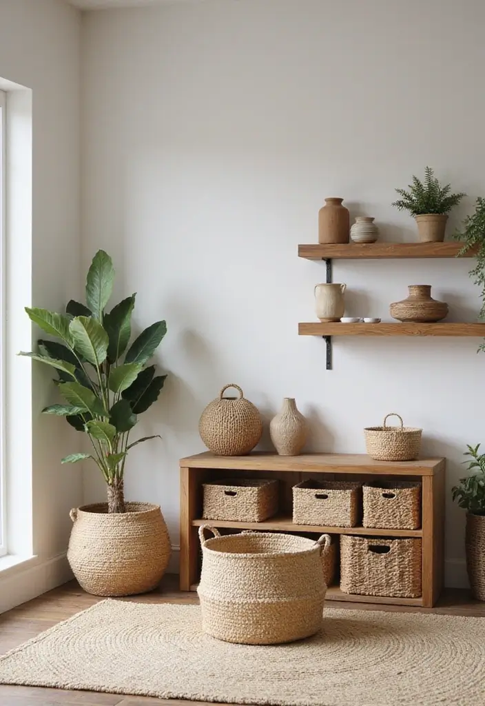 30 Green Living Room Decor Ideas for a Fresh Look - 30. Eco-Friendly Storage Solutions 1