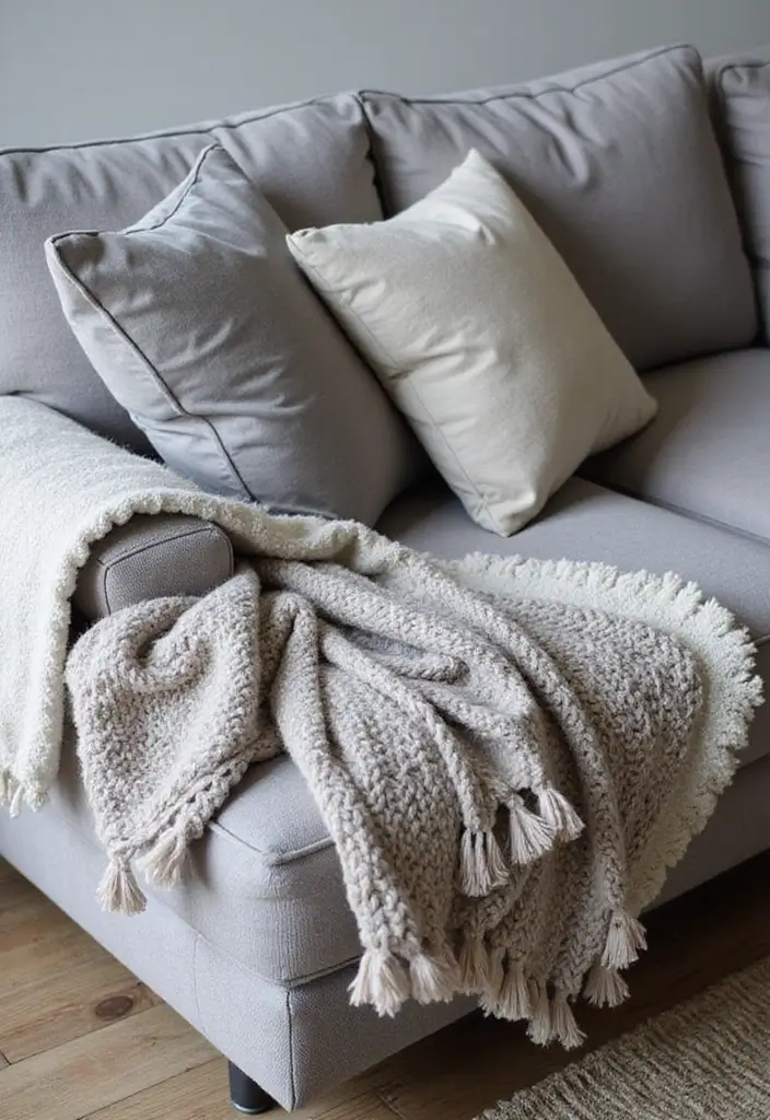 30 Grey Couch Living Room Decor Ideas - 1. Layered Textiles 1