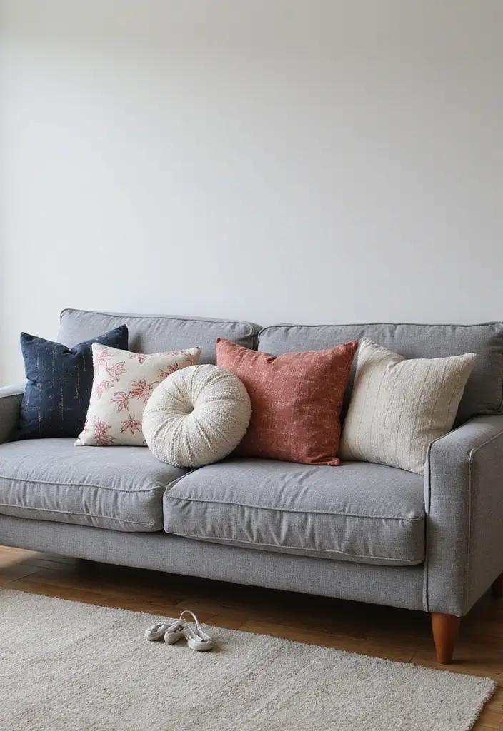 30 Grey Couch Living Room Decor Ideas - 17. Customizable Pillows 1