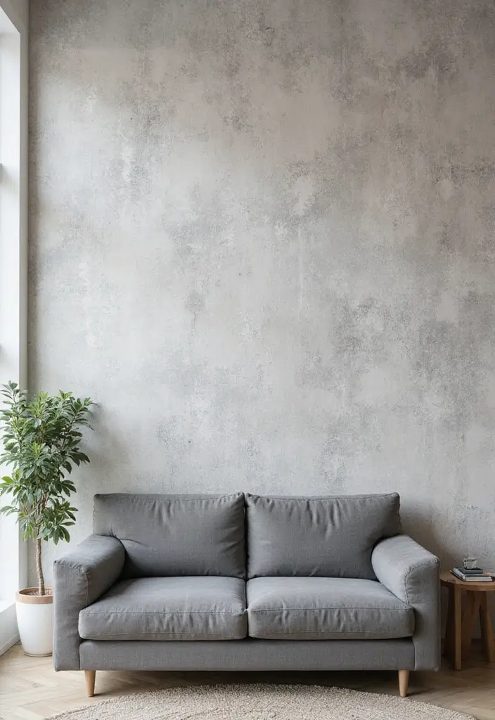 30 Grey Couch Living Room Decor Ideas - 19. Textured Wallpaper 1