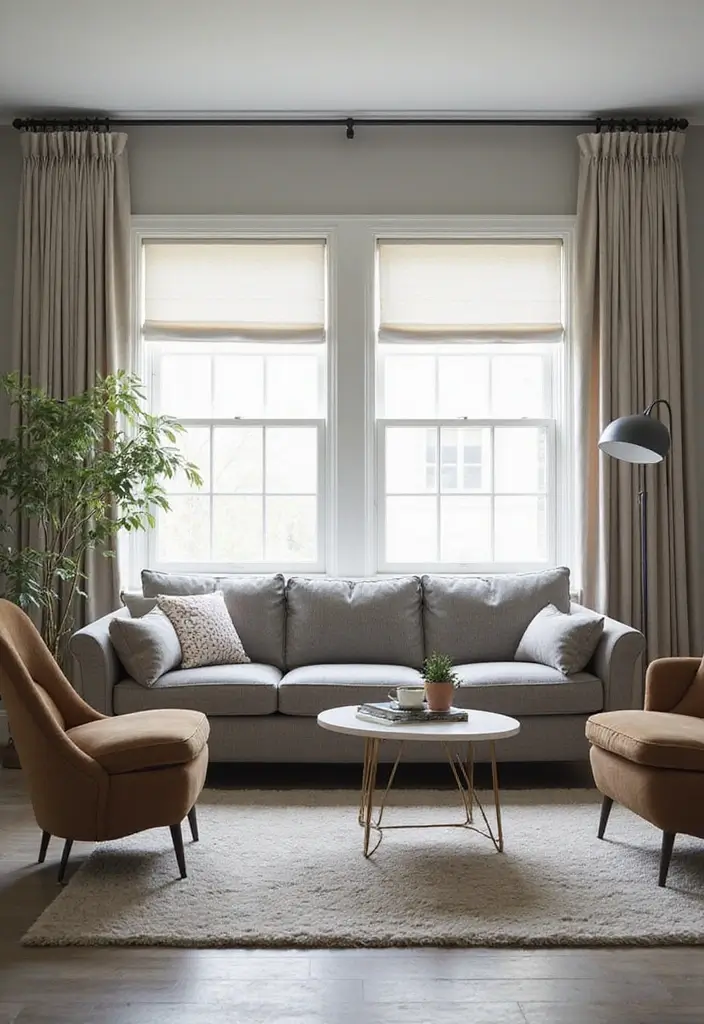 30 Grey Couch Living Room Decor Ideas - 22. Coordinated Window Treatments 1
