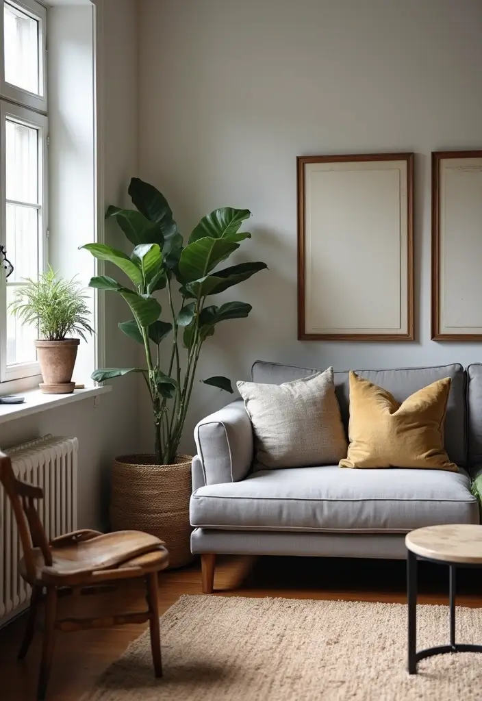 30 Grey Couch Living Room Decor Ideas - 23. Mixing Old and New 1