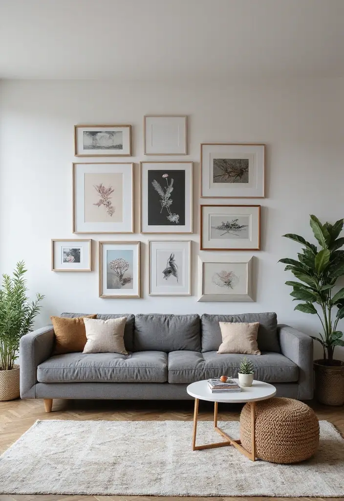 30 Grey Couch Living Room Decor Ideas - 3. Wall Art Wonders 1