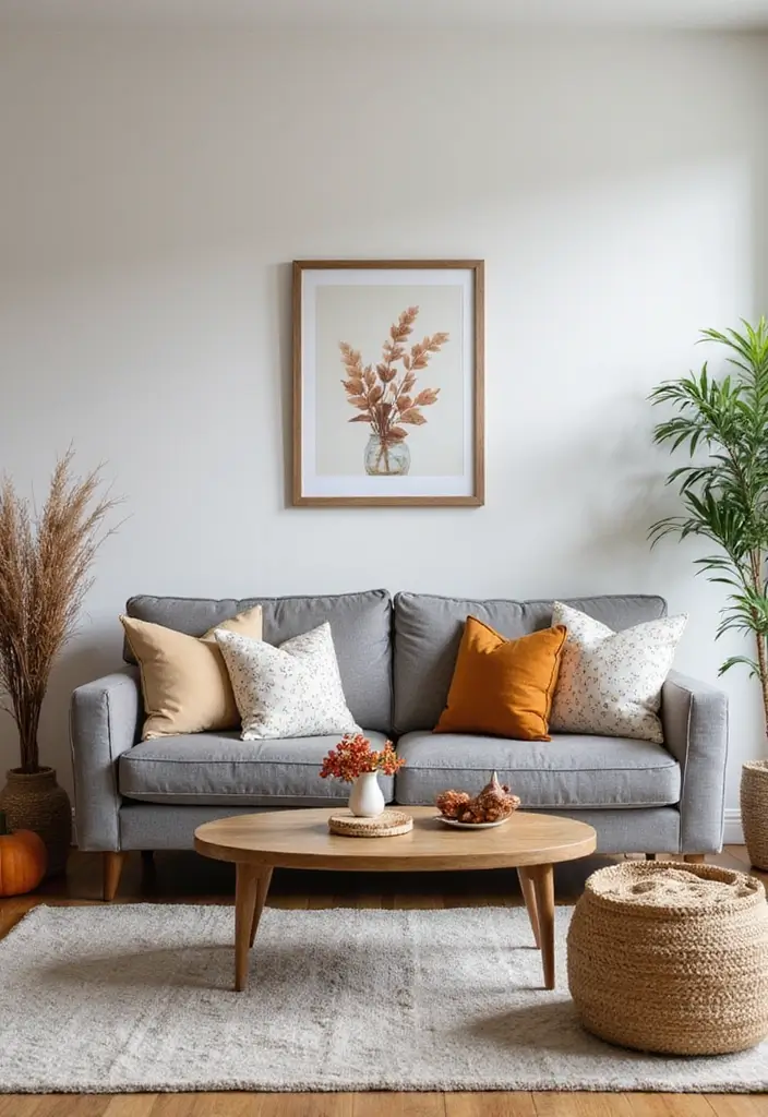 30 Grey Couch Living Room Decor Ideas - 30. Seasonal Decor Touches 1