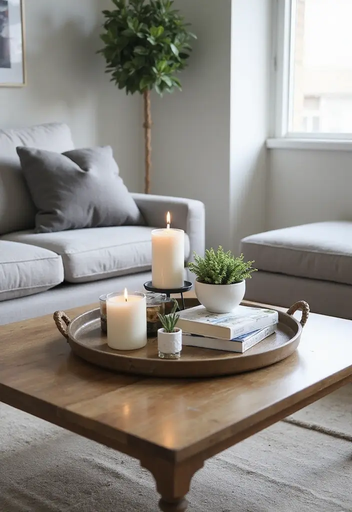 30 Grey Couch Living Room Decor Ideas - 6. Decorative Trays 1