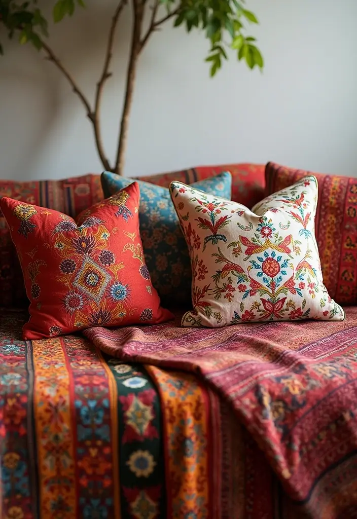 30 Indian Living Room Decor Ideas for Vibrant Homes - 1. Ethnic Textiles 1