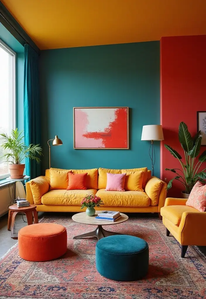 30 Indian Living Room Decor Ideas for Vibrant Homes - 11. Bold Color Schemes 1