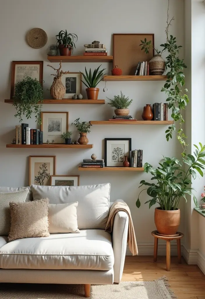 30 Indian Living Room Decor Ideas for Vibrant Homes - 14. Artistic Display Shelves 1